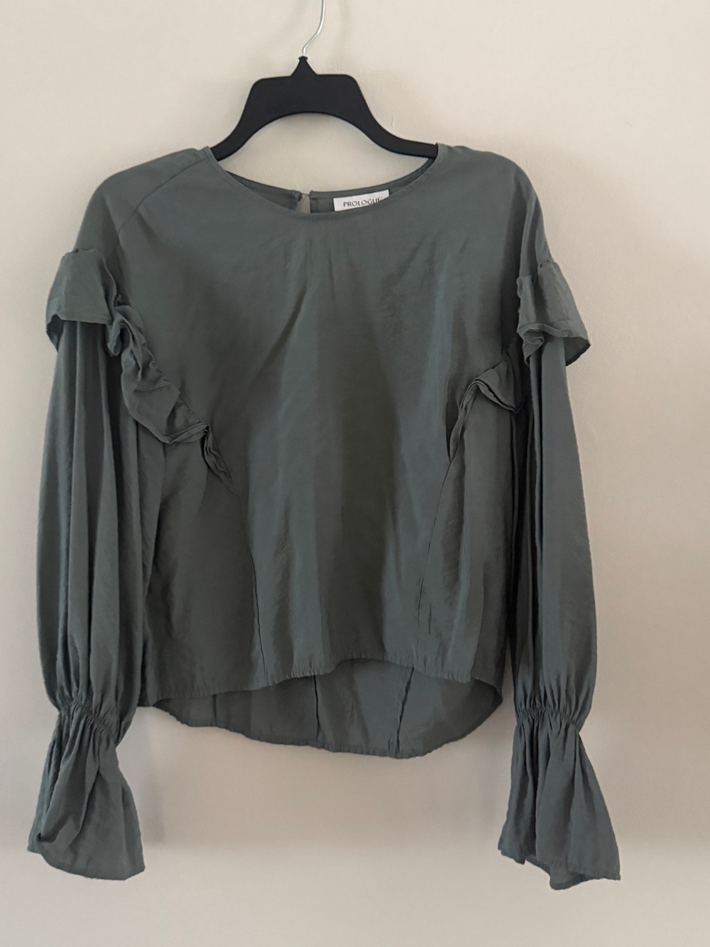 Olive Ruffle Long-Sleeve Peasant Blouse